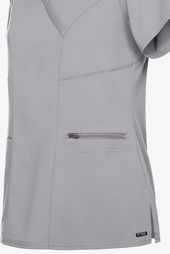 Grey's Anatomy by Barco Spandex STRETCH Kim Women's 3-Pocket Mock Wrap Scrub Top - Moonstruck - 4