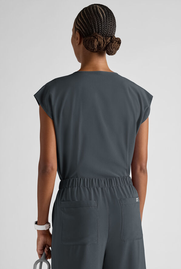 Easy STRETCH Women's Dolman Sleeve Crew Neck Scrub Top - Pewter - 7