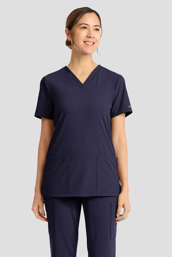 Blusa m&eacute;dica Cherokee Achieve de corte holgado con cuello en V y 2 bolsillos para mujer - Navy - 2
