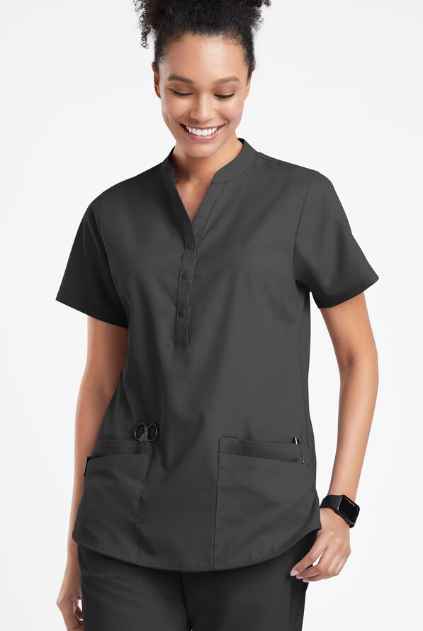 Strictly Scrubs Women's 6-Pocket Mandarin Collar Scrub Top - Black - 2