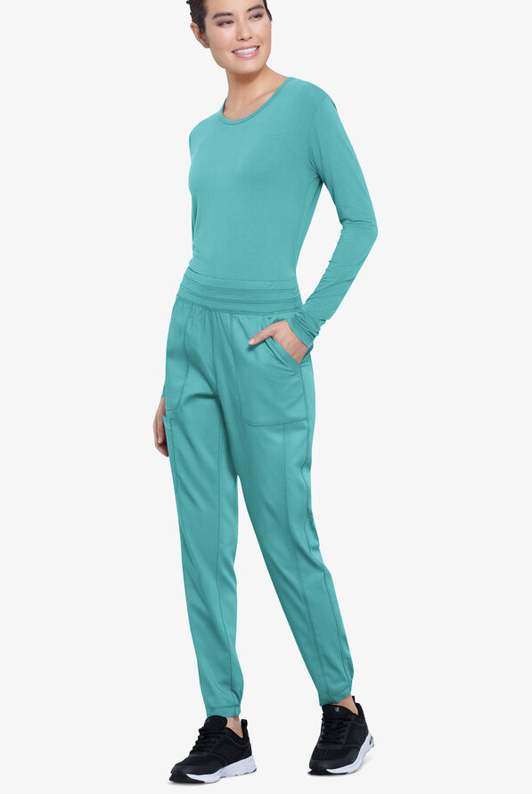 Cherokee Workwear Revolution Women's 5-Pocket STRETCH Elastic Waistband Half Jogger Scrub Pants - Soft Marine - 4