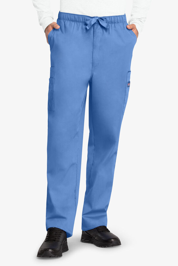 Cherokee Workwear Men's 7-Pocket Cargo Scrub Pants - Short - Ceil Blue - 1