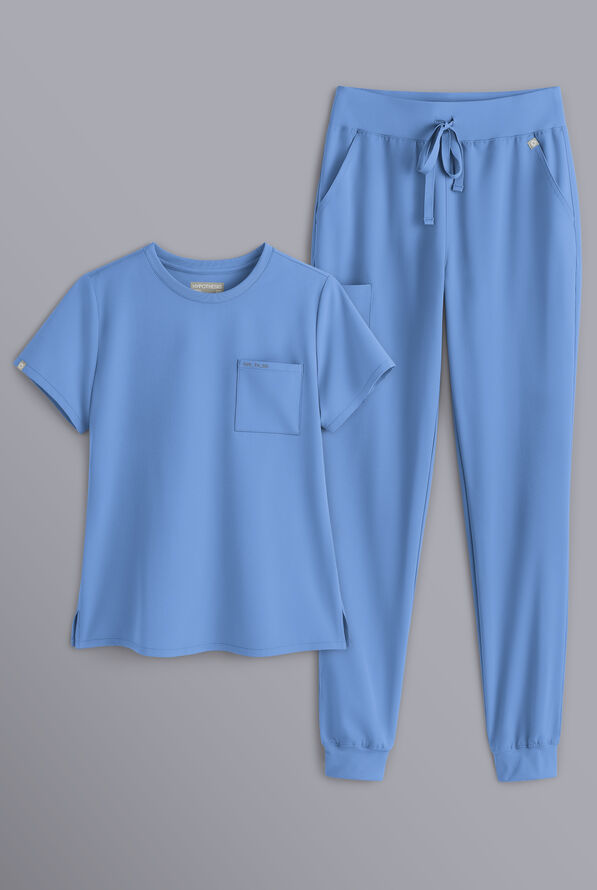 Conjunto de uniforme médico Hypothesis estilo jogger con cuello redondo para mujer - Ceil Blue - 1