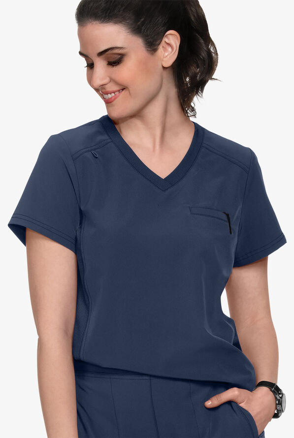 Planet koi Renew Women's 1-Pocket V-Neck STRETCH Tuck In Scrub Top - Navy - 3