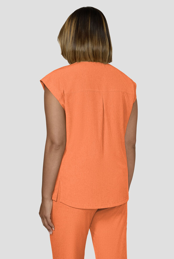 koi Basics Kenley Women's STRETCH 3-Pocket Dolman Sleeve Crew Neck Scrub Top - Heather Apricot - 4