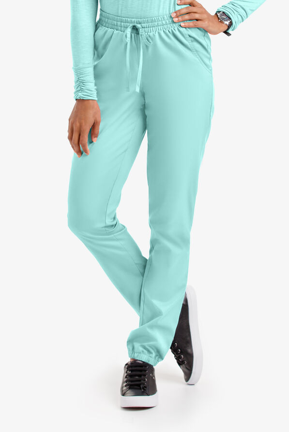 Butter-Soft STRETCH Women's 5-Pocket Jogger Scrub Pants - Petite - Sea Frost - 1