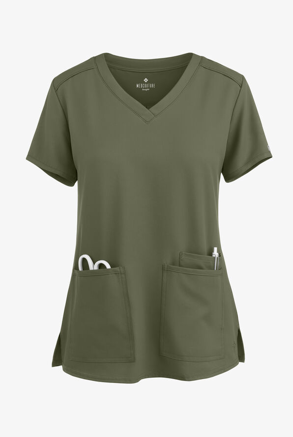 Med Couture Insight Women's 3-Pocket V-Neck Scrub Top - Olive - 1