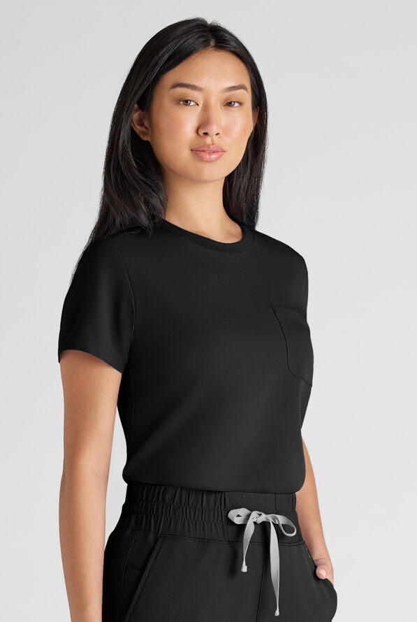 ReSurge Citrine Women's 1-Pocket Crew Neck Tuck In / Wear Out Scrub Top - Black - 1