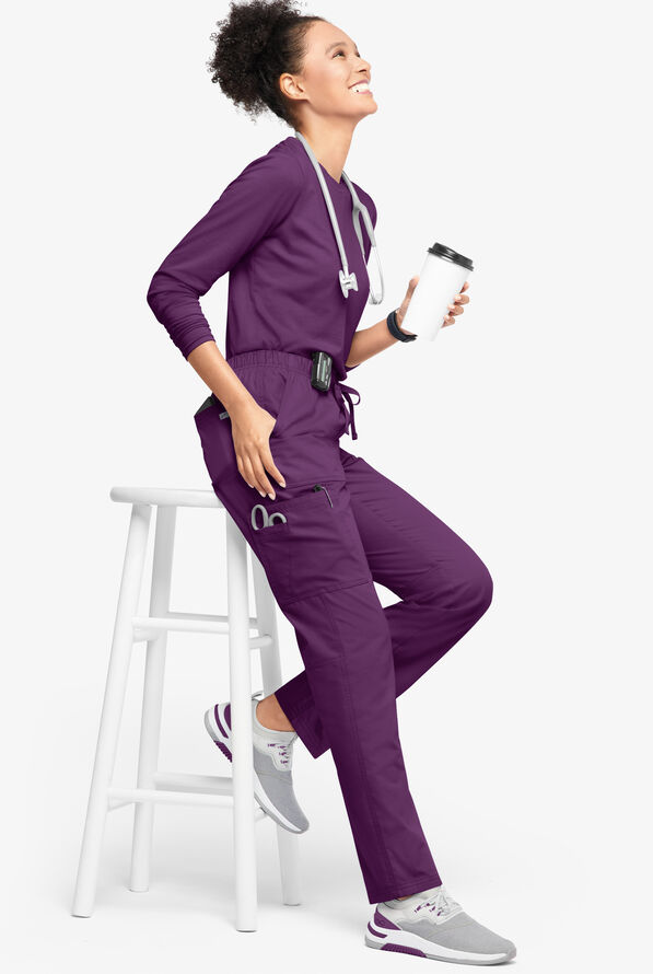 Butter-Soft Originals Women's 7-Pocket Mid Rise Straight Leg Cargo Scrub Pants - Petite - Eggplant - 4