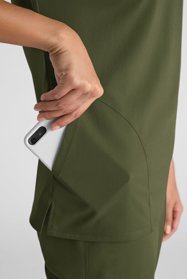 Grey's Anatomy by Barco Emerge Brylyn Women's 2-Pocket STRETCH Dolman Sleeve V-Neck Scrub Top - Olive - 5