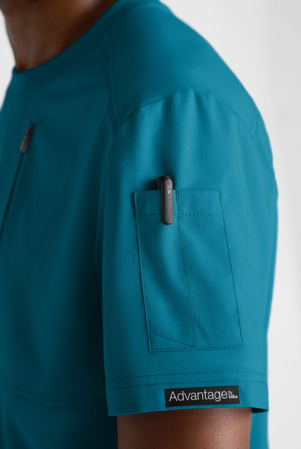 Advantage STRETCH Men's 3-Pocket Crew Neck Scrub Top - Caribbean Blue - 3