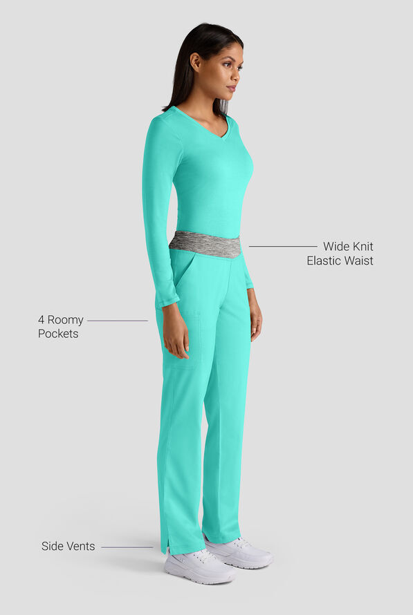 Pantal&oacute;n m&eacute;dico Butter-Soft FLXTEK STRETCH estilo yoga con cintura de tejido y 4 bolsillos para mujer - Aqua Dust / Silver Melange - 3