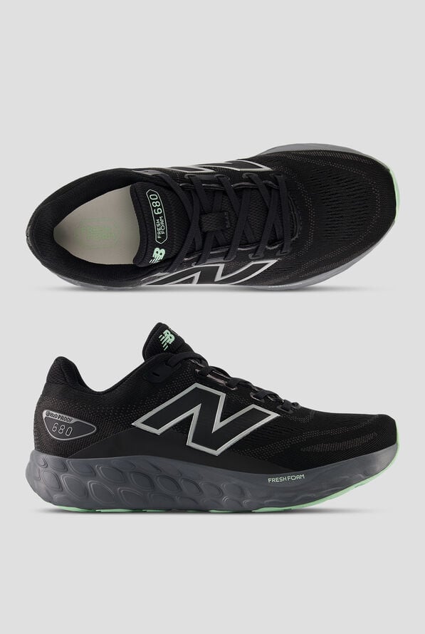 New Balance Women's Fresh Foam 680 Waterproof Black/Lab Green Athletic Lace Up Shoes - null - 1
