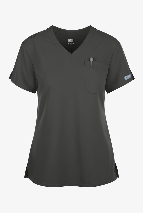 Med Couture Insight Women's 1-Pocket Tuck In V-Neck Scrub Top - Pewter - 1
