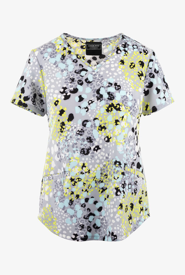 Cherokee Spots Gone Wild Women's 2-Pocket STRETCH V-Neck Print ScrubTop - null - 1