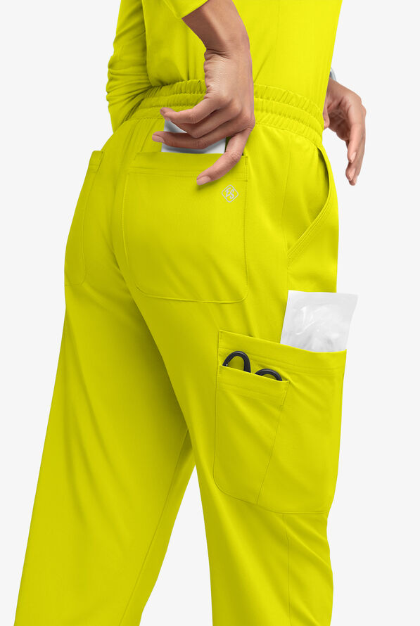 Easy STRETCH Naya Women’s Natural Waist 6-Pocket Straight Leg Scrub Pants - Petite - Cyber Lime/Teal - 4