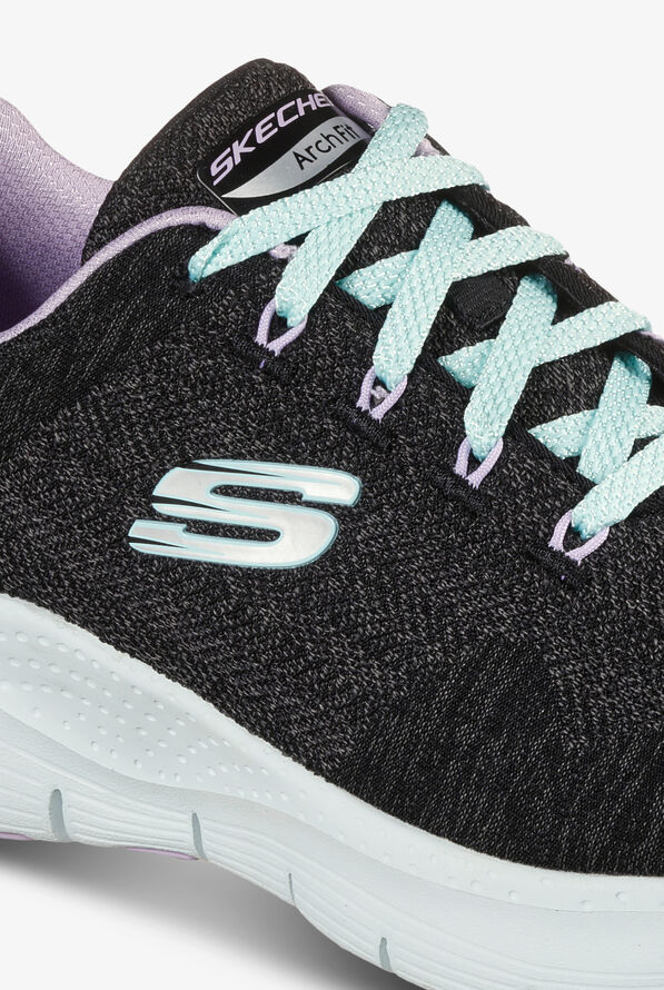 Skechers Sport Women's Arch Fit Comfy Wave Black/Lavender Trim Athletic Lace Up Nursing Shoes - null - 5