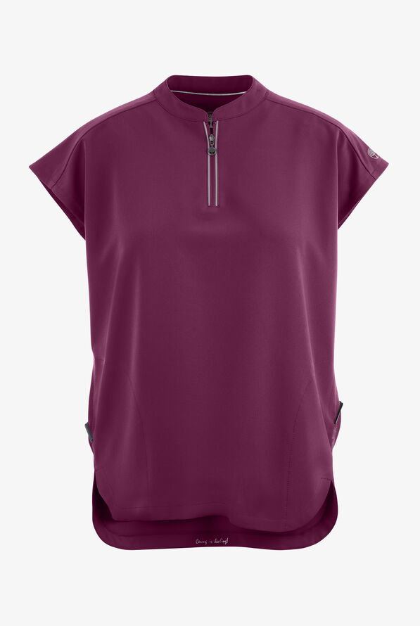 Healing Hands 360 Sandy Women's 2-Pocket STRETCH Dolman Sleeve Zip Mandarin Collar Scrub Top - Wine - 1