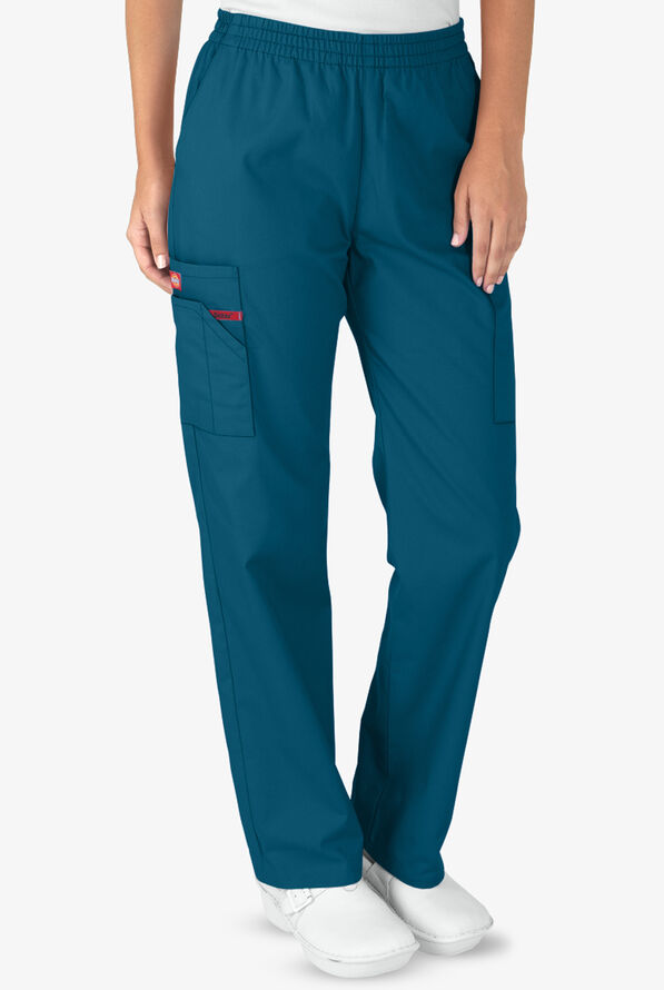 Dickies EDS Signature Women's 6-Pocket Classic Fit Pull-On Scrub Pants - Petite - Caribbean Blue - 1