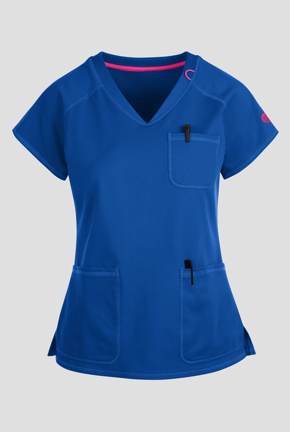 Med Couture Amp Knit Women's 3-Pocket STRETCH V-Neck Scrub Top - Royal - 1
