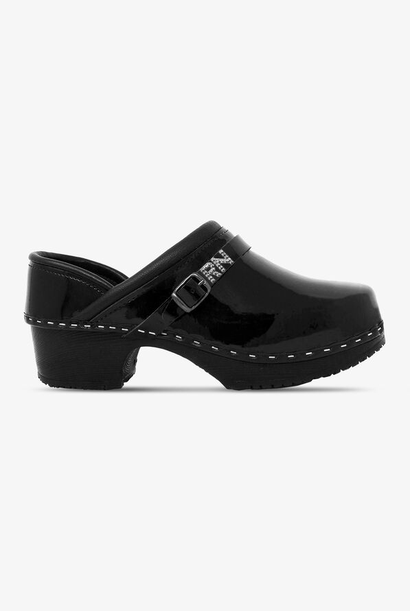 C&C Sweden Women's Classic Patent Leather Nursing Clogs - Black Diamonds - 1