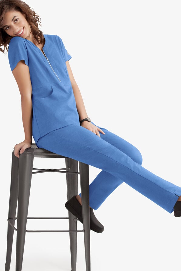 Butter-Soft STRETCH Women's 3-Pocket Elastic Waist Drawstring Scrub Pants - Ceil Blue - 3