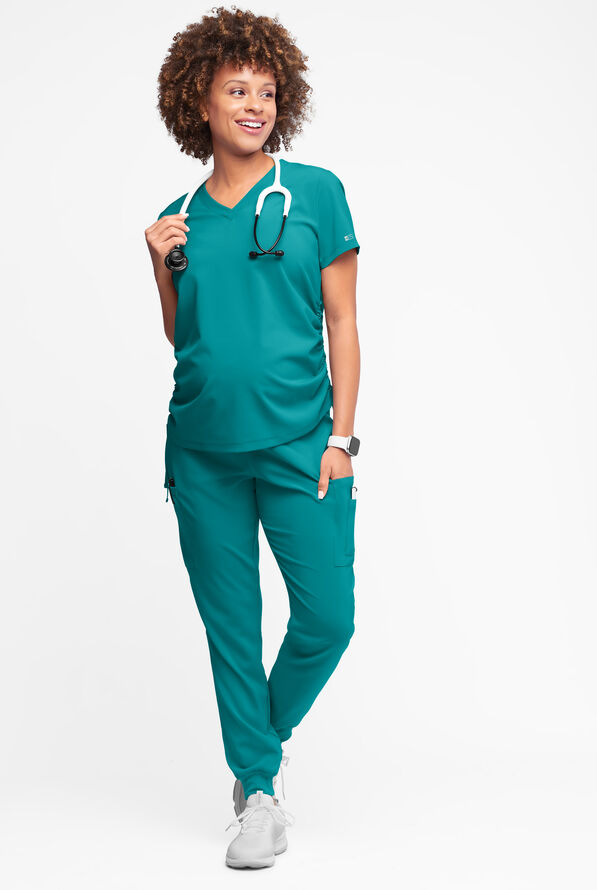 Easy STRETCH Tori Women's Cooling Knit Back Maternity Scrub Top - Teal - 5