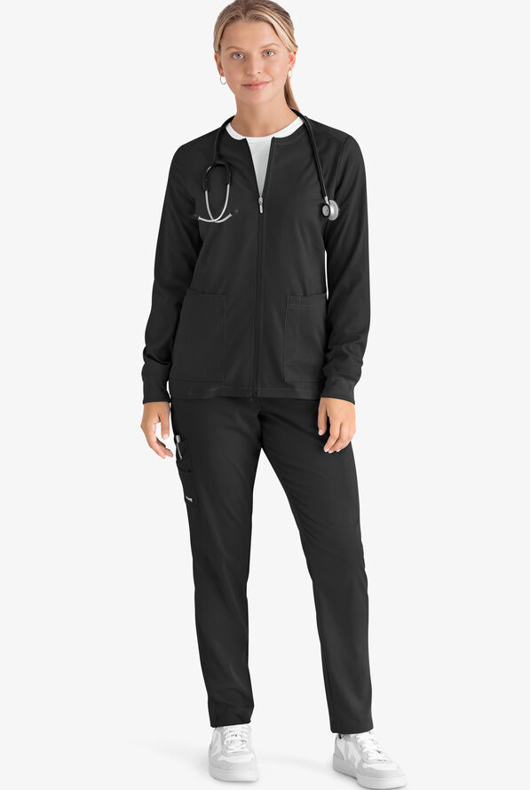 Chaqueta médica Grey's Anatomy Spandex STRETCH Gianna con cremallera y 5 bolsillos para mujer - Black - 2
