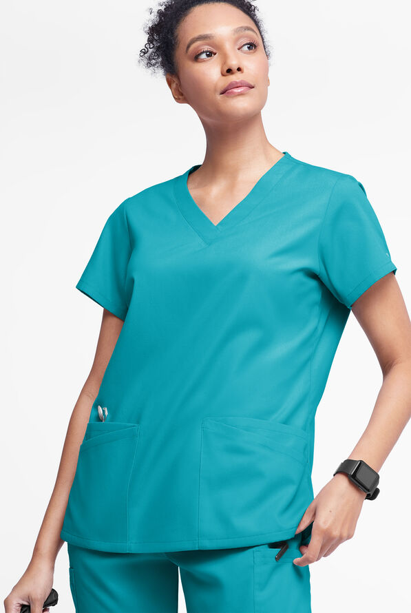 Blusa médica Butter-Soft Originals con cuello en V y 6 bolsillos para mujer - Teal - 2