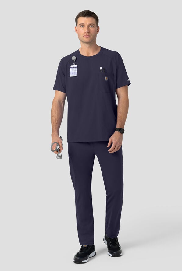 Carhartt Force&reg; Cross-Flex Knits Men's 5-Pocket STRETCH Crew-Neck Scrub Top - Navy - 3
