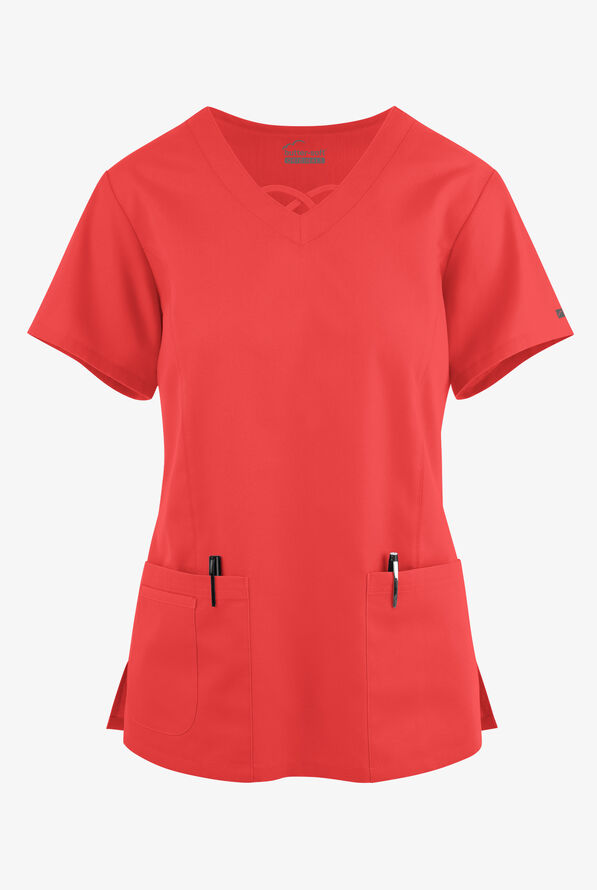 Blusa médica Butter-Soft Originals con cuello entrecruzado y 3 bolsillos para mujer - Radiant Red - 1