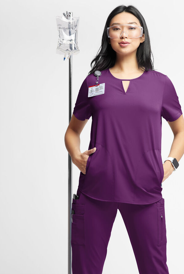 WhisperLite Alba Women's 3-Pocket Notched Neck Scrub Top - Eggplant - 4