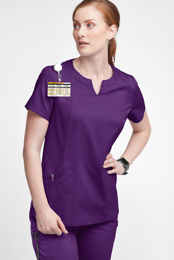 Butter-Soft STRETCH Women's 4-Pocket Notch Neck Scrub Top - Eggplant - 2
