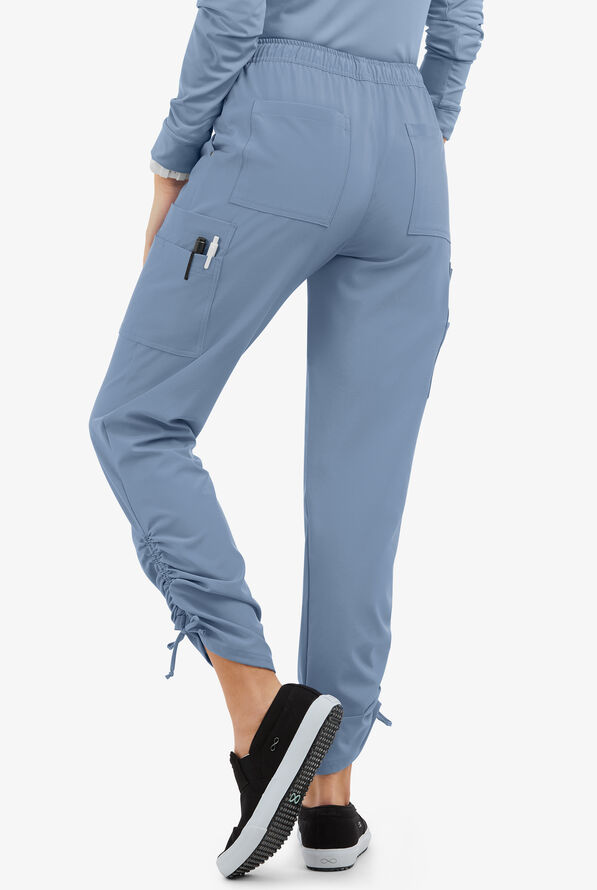 Easy STRETCH Halle Women's 11-Pocket Ruched Leg Jogger Scrub Pants - Indigo Batik - 4