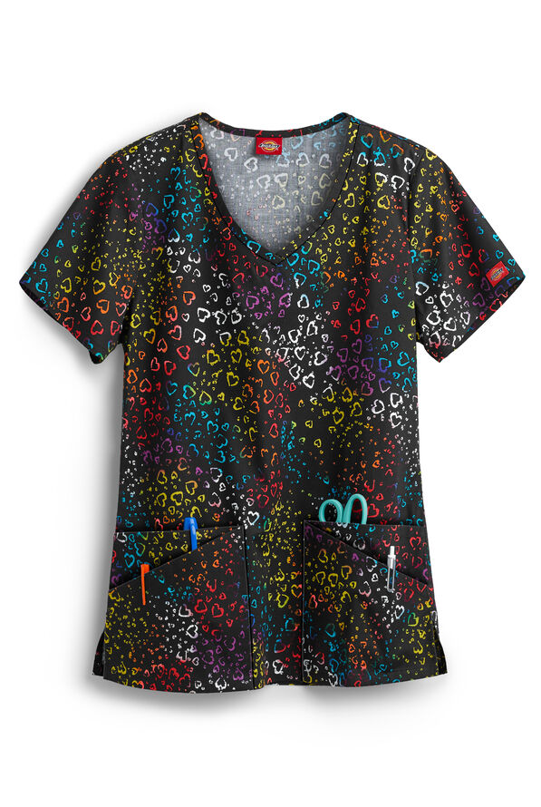 Dickies EDS More Love Women's 4-Pocket V-Neck Print Scrub Top - null - 1