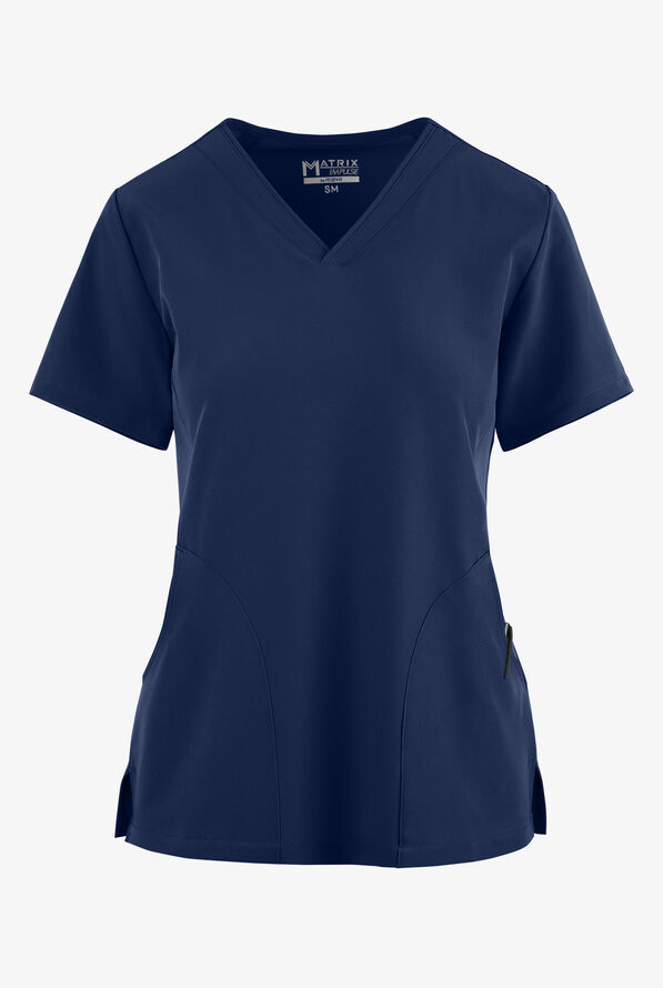 Maevn Matrix Impulse Women's 3-Pocket STRETCH Curved V-Neck Scrub Top - Navy - 1