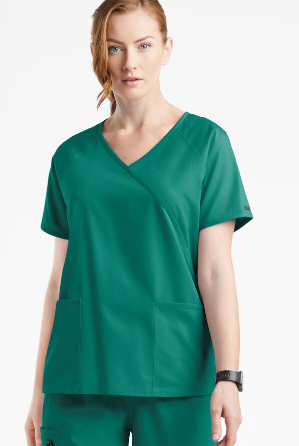 Blusa médica Butter-Soft Originals estilo cruzado con 3 bolsillos para mujer - Hunter - 2