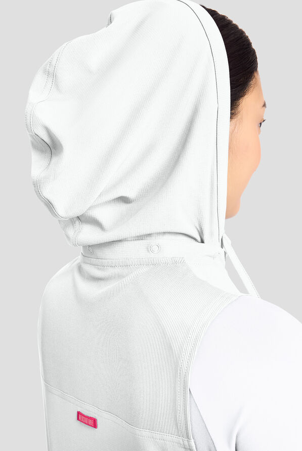 Med Couture Amp Women's 4-Pocket STRETCH Zip Front Removable Hoodie Scrub Vest - White - 5