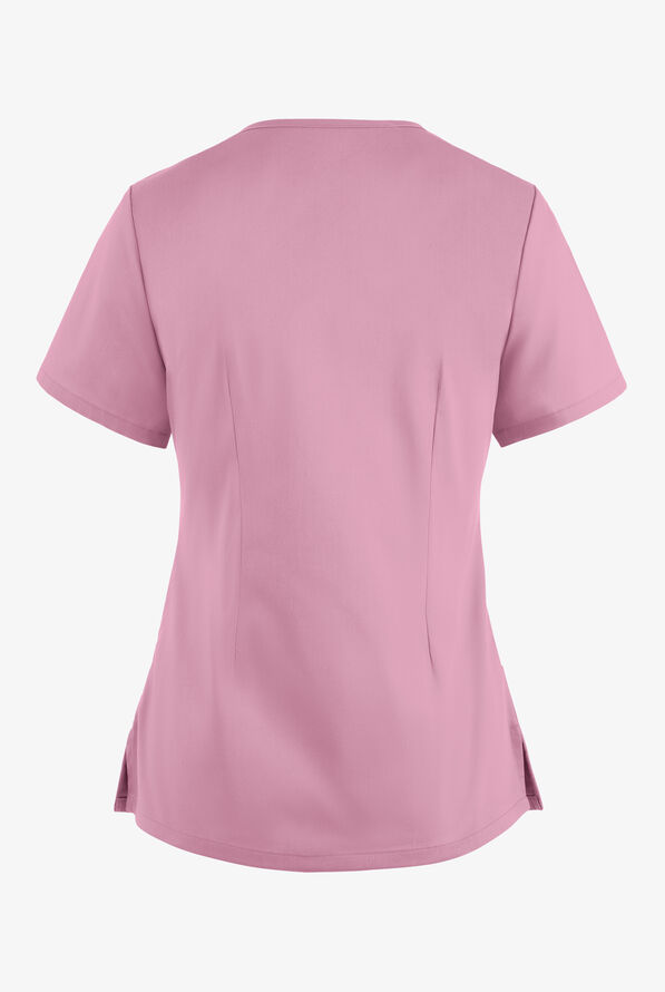 Butter-Soft STRETCH Women's 4-Pocket Smooth Face Zipper Scrub Top - Cherry Blossom - 4