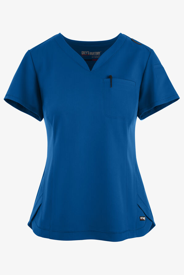 Blusa médica Grey's Anatomy by Barco Spandex STRETCH Capri con panel trasero acanalado y 2 bolsillos para mujer - Royal - 1