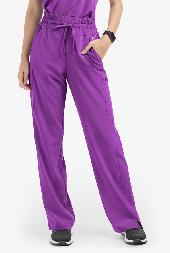 Easy STRETCH Ellie Women's 5-Pocket High Waisted Wide Leg Scrub Pants - Fresh Purple - 1