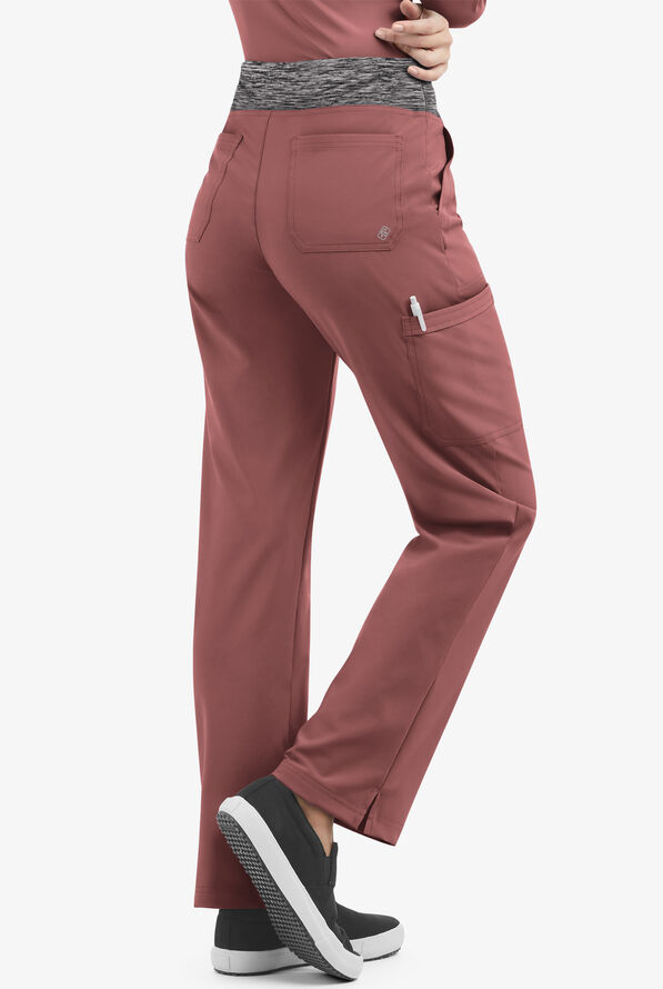 Easy STRETCH Sienna Women's 5-Pocket Sport Yoga Scrub Pants - Soft Chestnut / Charcoal Melange - 2