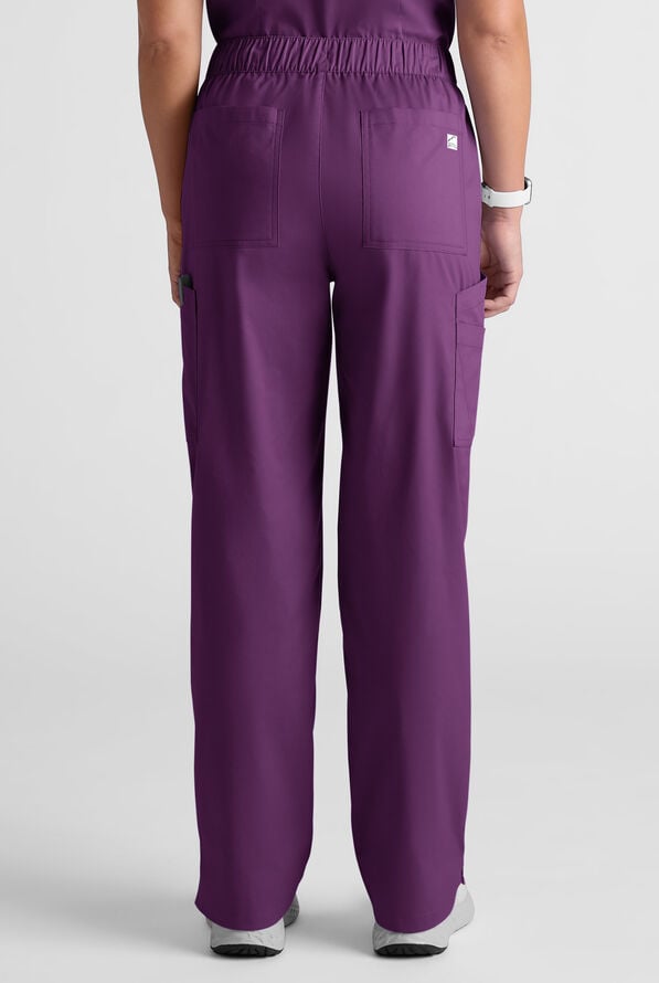 Butter-Soft STRETCH Women's 8-Pocket Cargo Button Front Pant With Fly Scrub Pants - Eggplant - 4