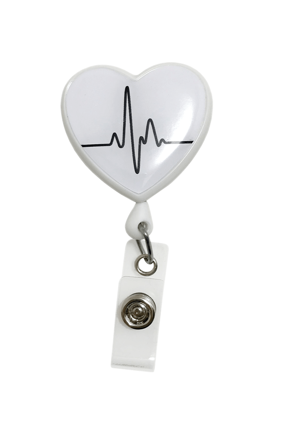 Prestige Deluxe Retracteze™ White EKG Heart Button Snap ID Badge Holder - null - 1