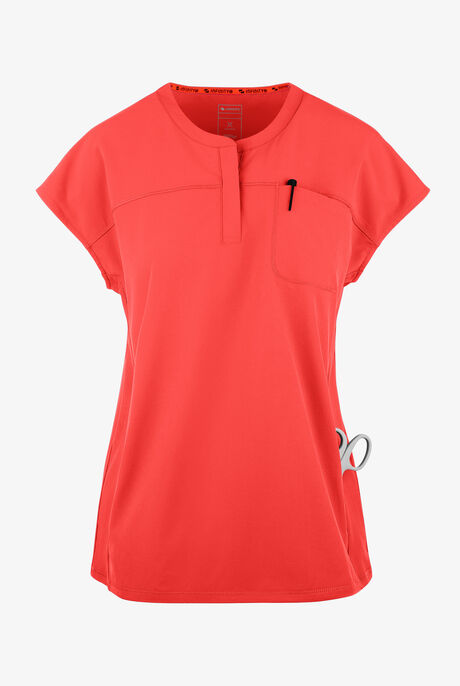 Infinity GNR8 Women's 3-Pocket STRETCH Rib-Knit Dolman Sleeve Zip Placket Round Neck Scrub Top