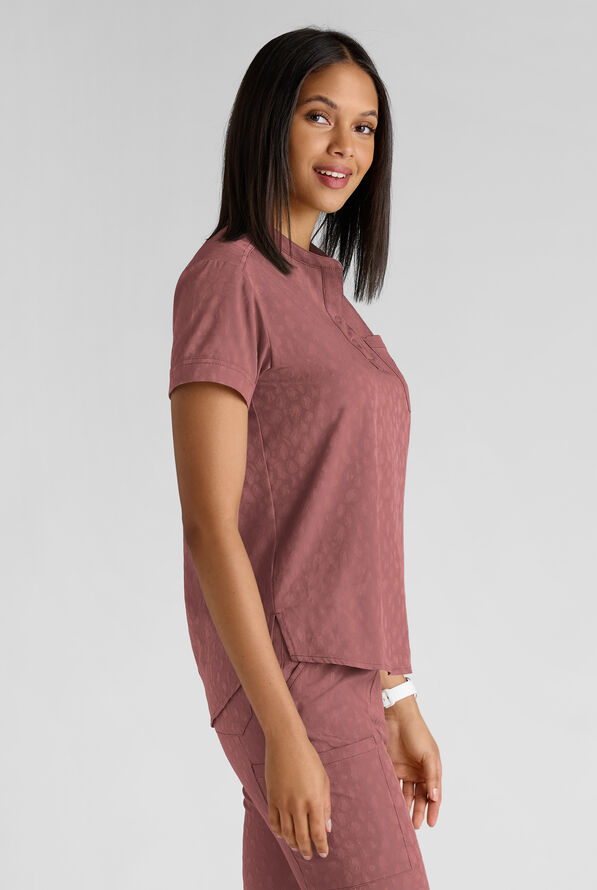 Easy STRETCH Bella Women's Jacquard 1-Pocket Henley Scrub Top - Soft Chestnut - 5