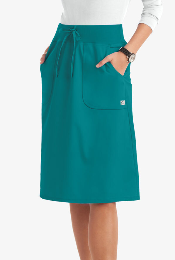 Butter-Soft STRETCH Women's 2-Pocket Drawstring Scrub Skirt - Teal - 1
