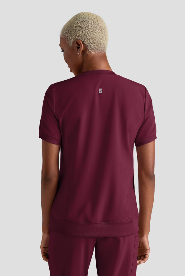 Easy STRETCH Anya Women's 2-Pocket Relaxed Crew Neck Scrub Top - Wine - 2