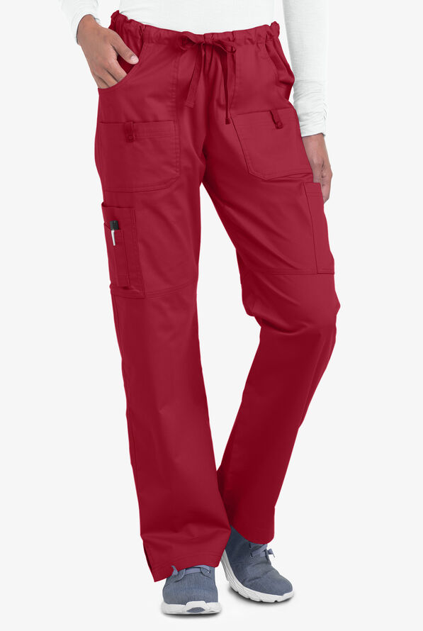 Butter-Soft STRETCH Women's 10-Pocket Drawstring Scrub Pants - Tall - Ruby - 1