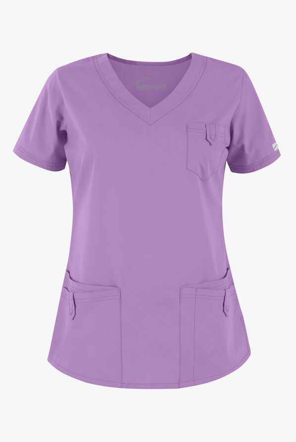 Butter-Soft Core Women's 5-Pocket Rounded V-Neck Scrub Top - Orchid - 1